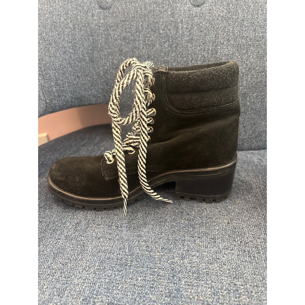 Black‎ Suede Lace Up Heeled Combat Boots Chunky Lug Sole Women's Size 7 M - Picture 3 of 7